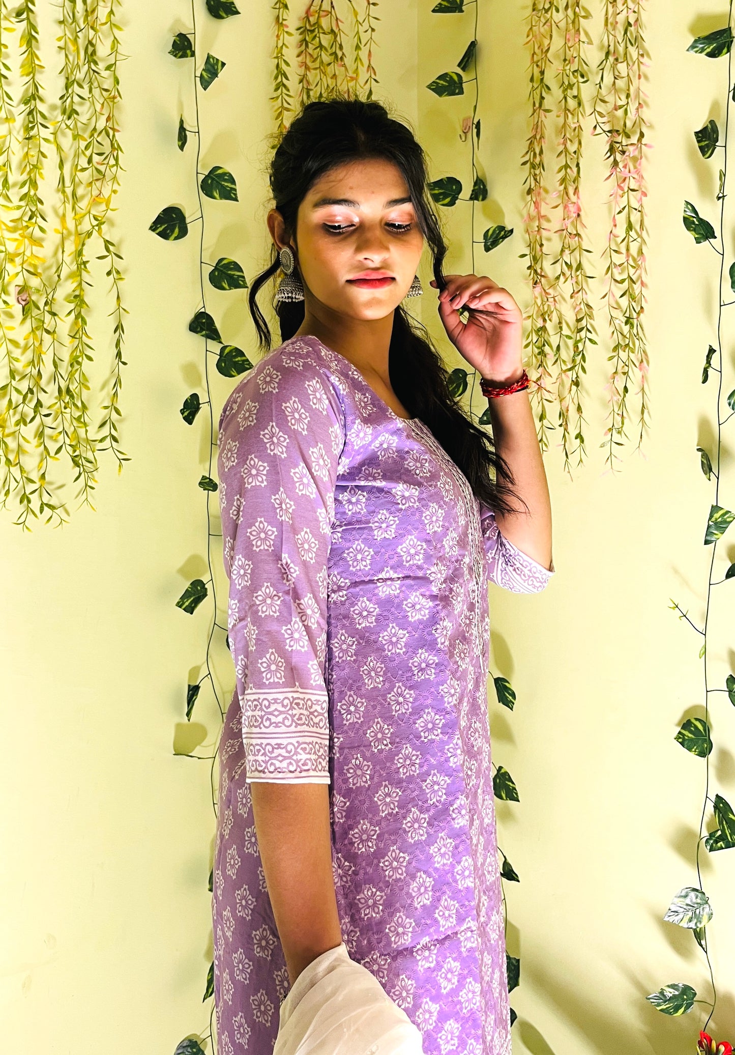 Aira Fashion Lavender & White Cotton Printed Kurta Set with Ombre Dupatta
