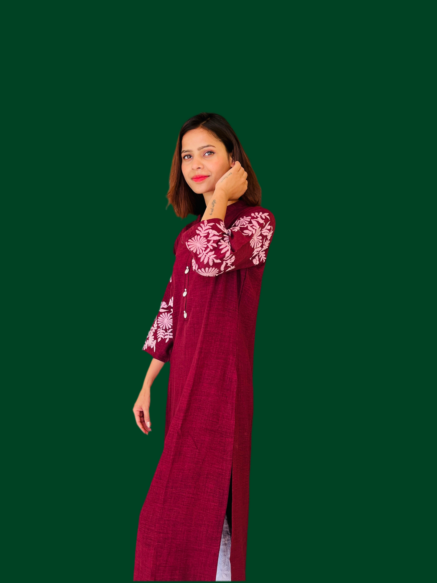 Aira Fashion Maroon Embroidered Straight Kurta