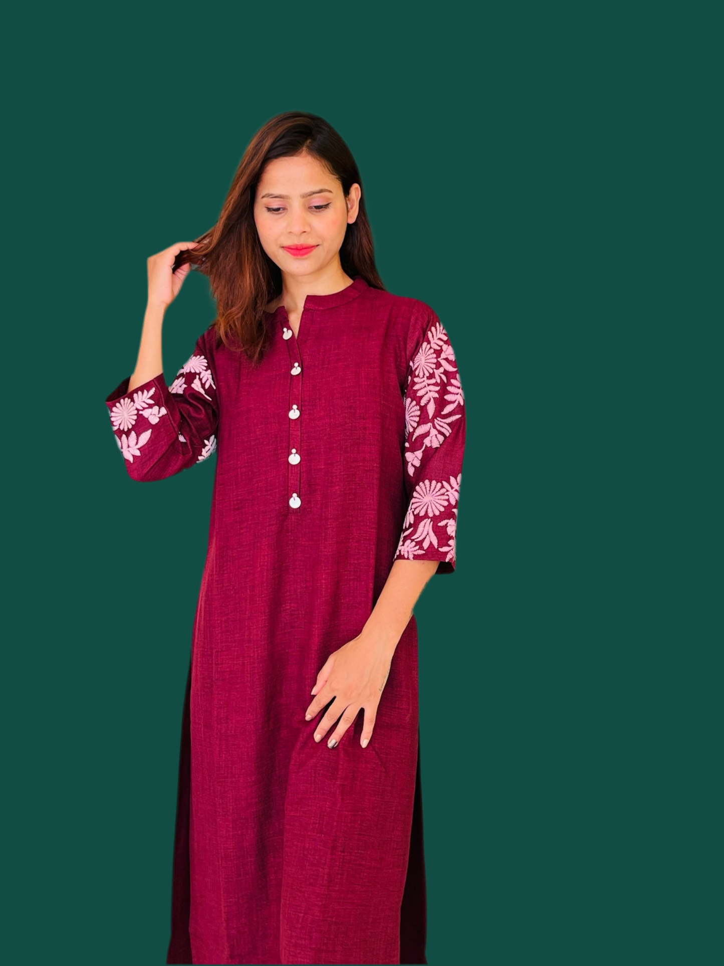 Aira Fashion Maroon Embroidered Straight Kurta