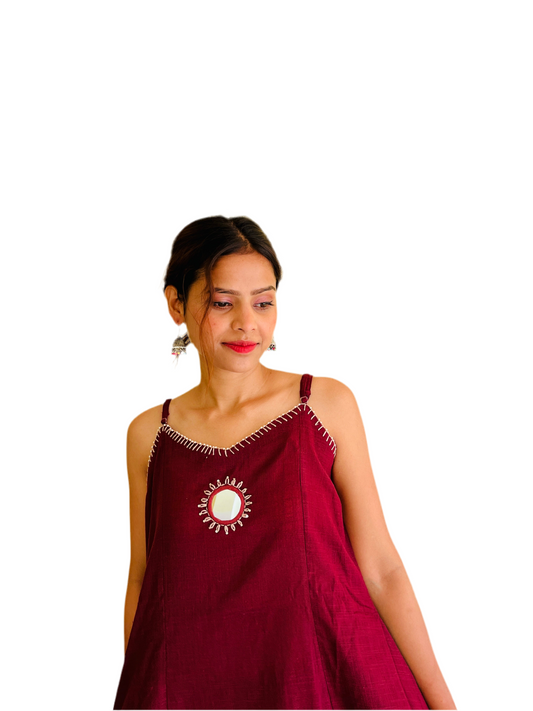 Aira Fashion Women's Maroon Linen Strappy Co-ord Set