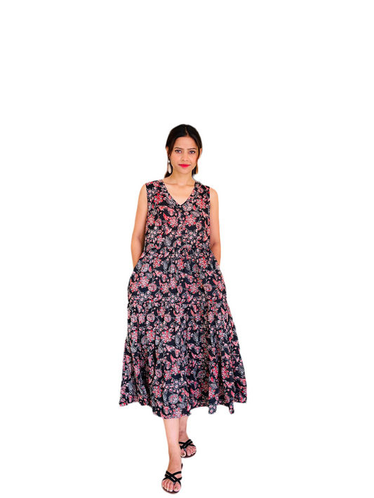 Aira Fashion Women's Sleeveless Floral Printed Black Kurti