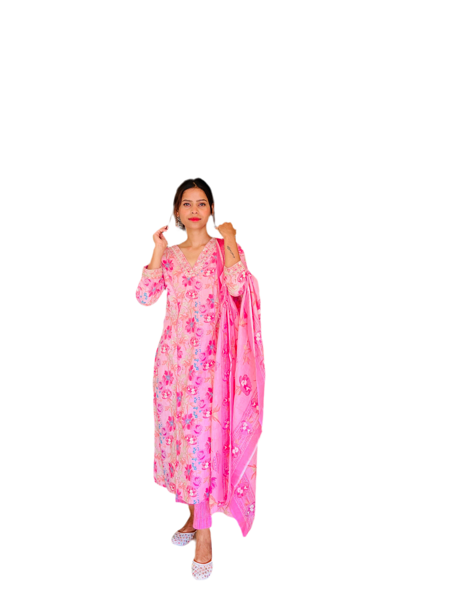 Aira Fashion Blush Pink Floral Printed Cotton Suit Set