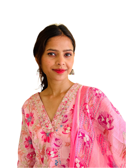 Aira Fashion Blush Pink Floral Printed Cotton Suit Set
