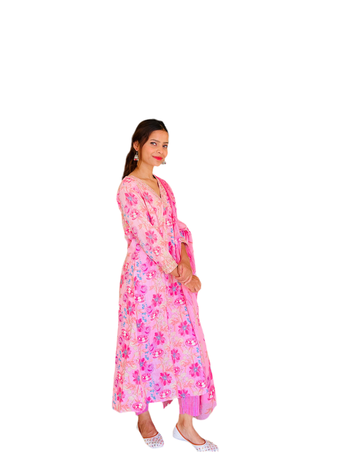 Aira Fashion Blush Pink Floral Printed Cotton Suit Set