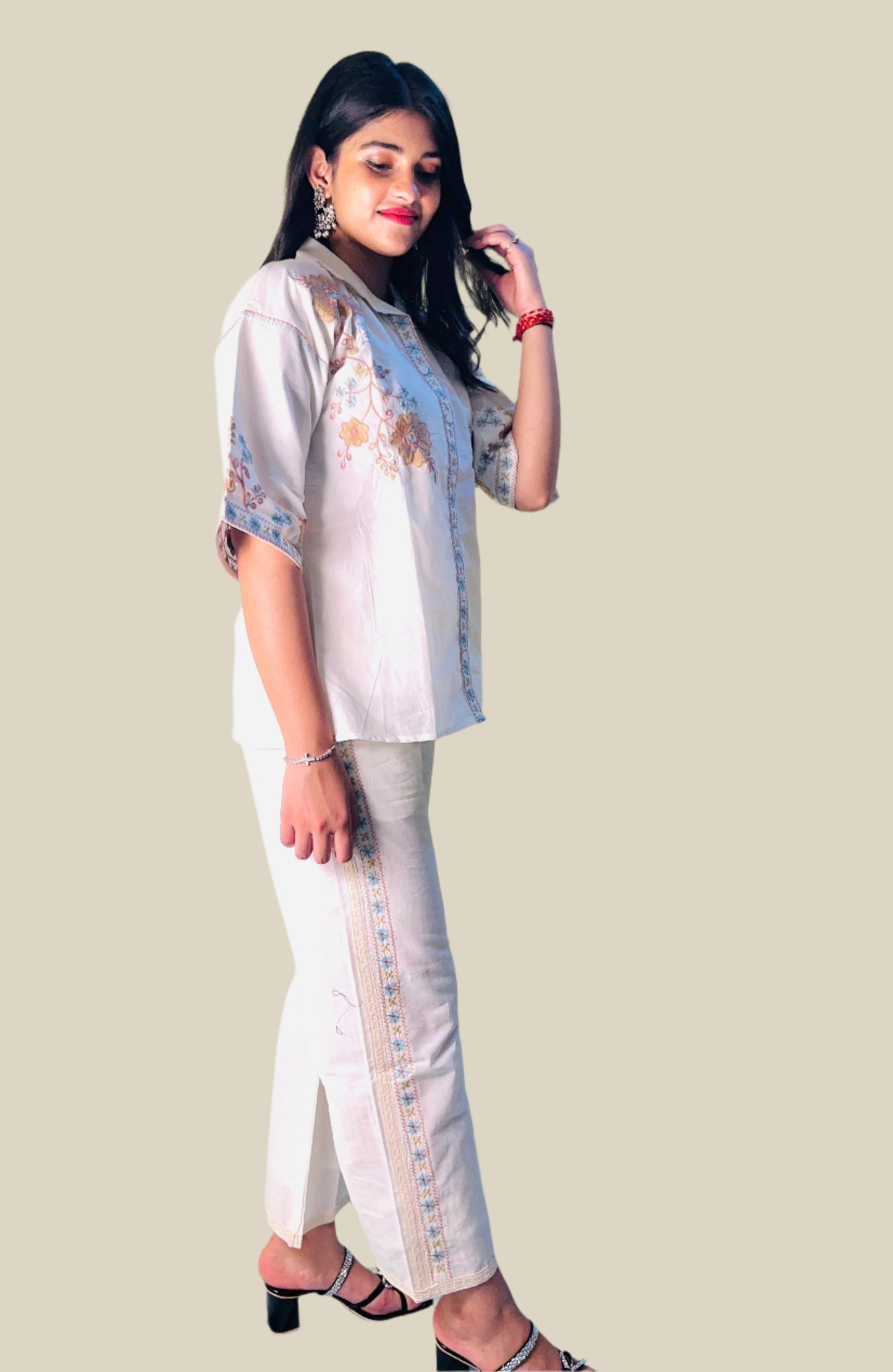 Elegant Off-White Embroidered Cord Set – Aira Fashion