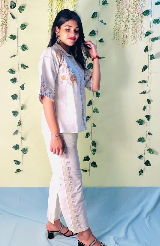Elegant Off-White Embroidered Cord Set – Aira Fashion