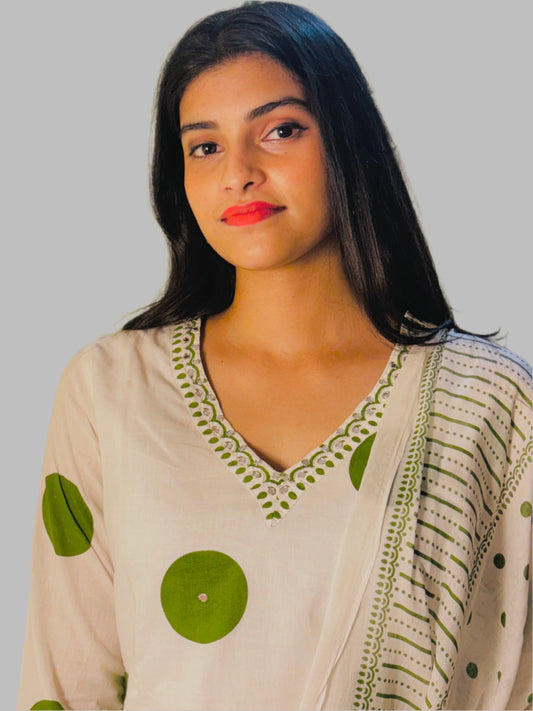 Aira Fashion - Elegant Ethnic Charm in White & Green